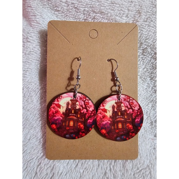 Haunted‎ House Earrings Halloween Spooky Drop Dangle Earrings - Picture 1 of 1